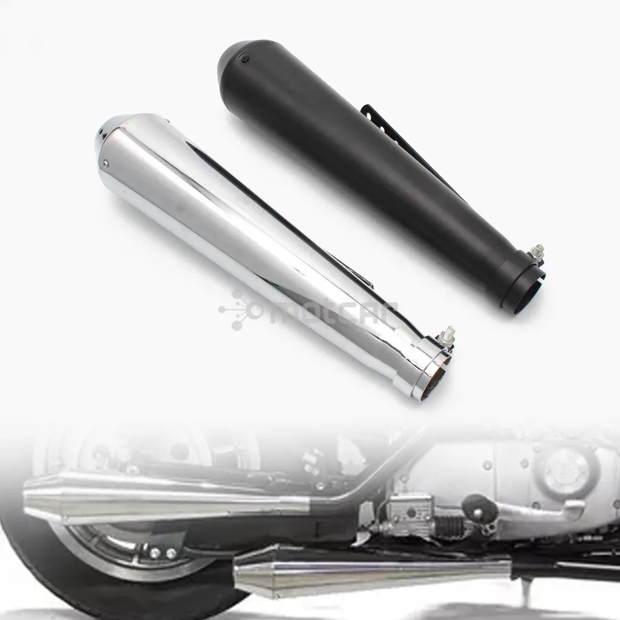 

1set Motorcycle Black/Chrome Exhaust Pipe with Sliding Bracket Matte Universal For Harley Cafe Racer Honda Yamaha