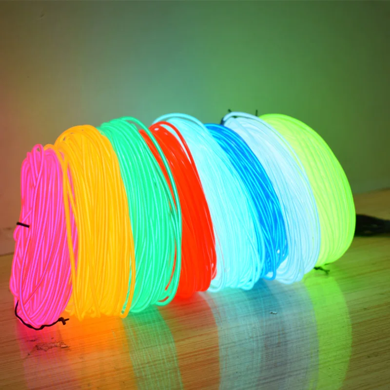 10 Colors EL Wire 50M 100M 200M 500M Flexible Neon Light 2.3MM DIY Glow Rope Tube Waterproof LED Strip Dance Party Bar Decoratio