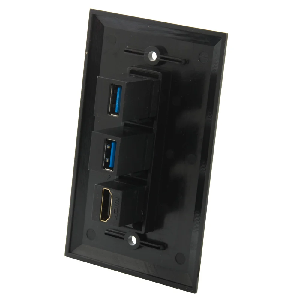 Однотонная черная настенная панель на 2 порта USB 3 0 с 1 портом HDMI и разъемом Мама