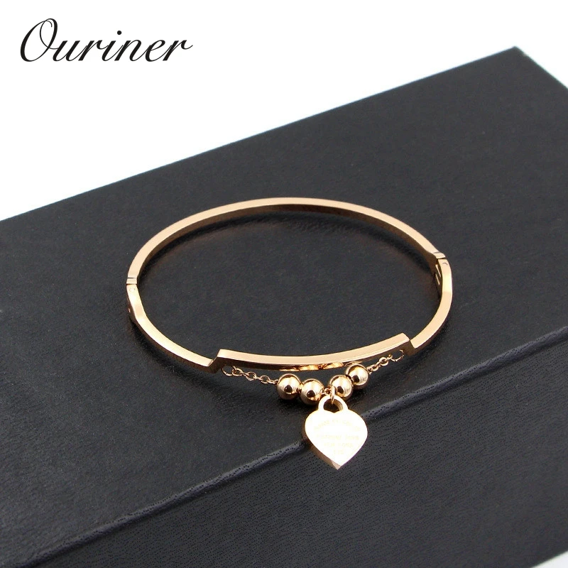 Couple Jewelry Tag Heart Love Bangles &amp Bracelet Women Men Stainless Steel Beads Letter Forever Thin K0083 | Украшения и