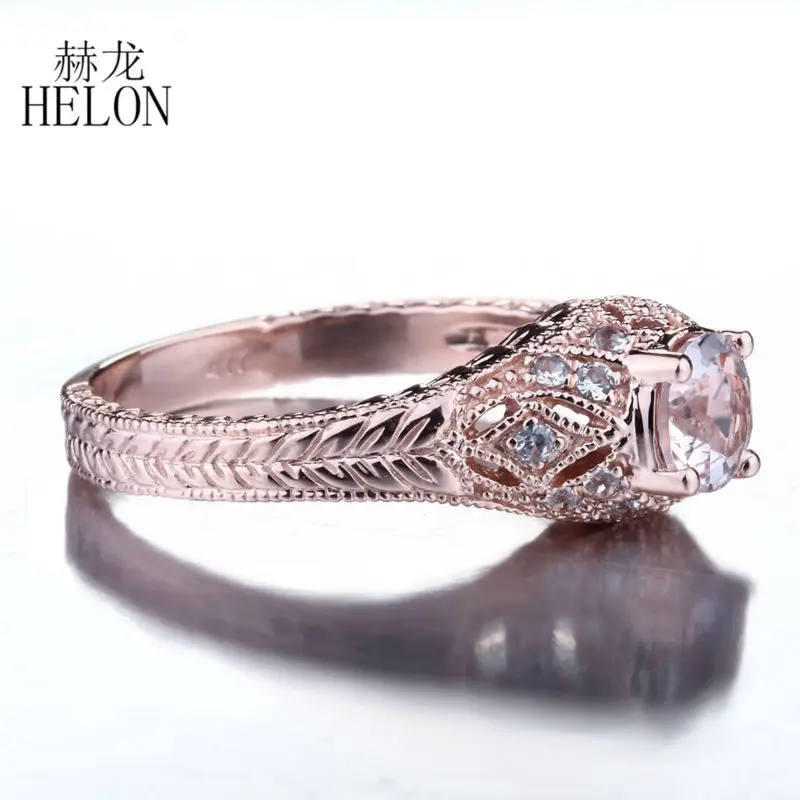 HELON Solid 14 K розовое золото безупречный круглый 0.7ct морганит натуральный 0.22ct Алмазы обручальные Обручальные кольца для женщин винтажные ювелирные изделия