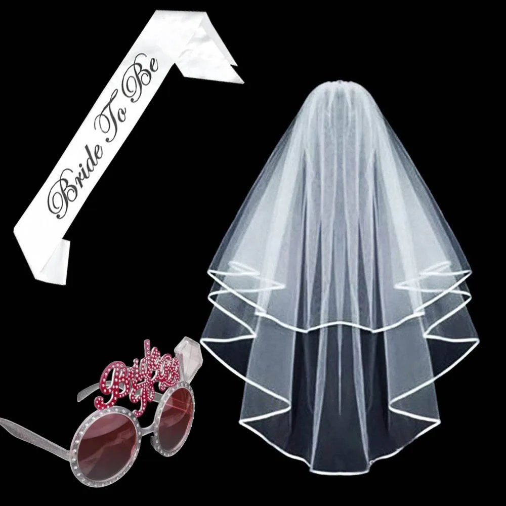 Свадебная вуаль для невесты атласная тиара очки с короной девичник вечерние