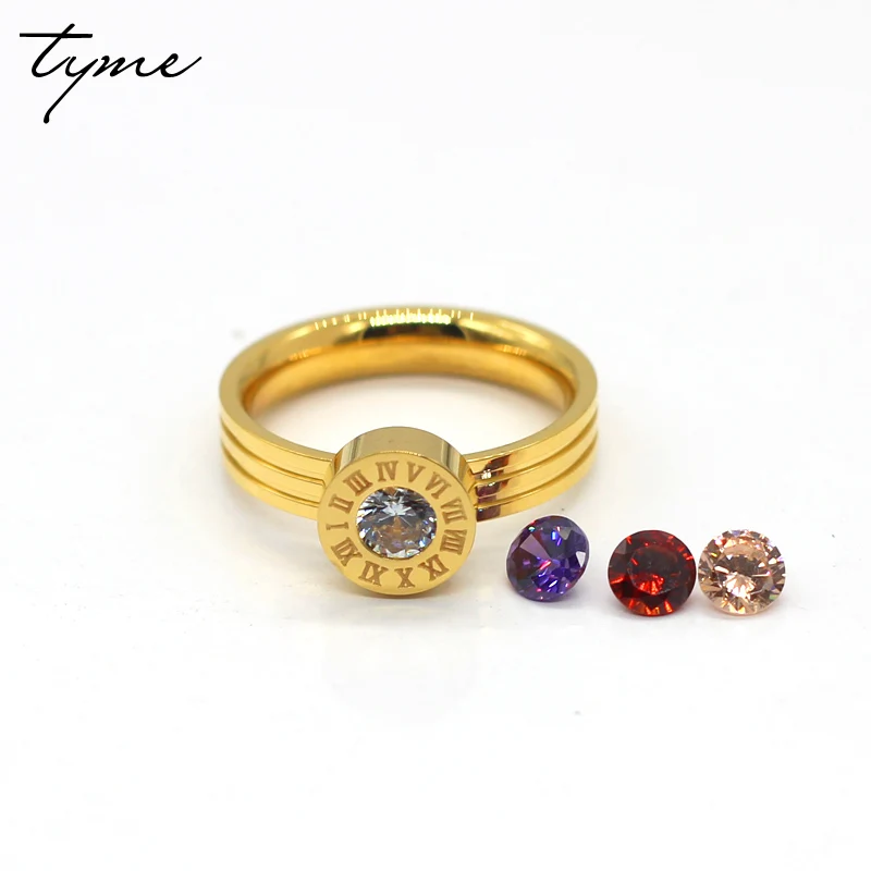 Titanium steel Roman numerals four-color zircon exchange rings Miniature versions 3 color drilling ring love for woman | Украшения и