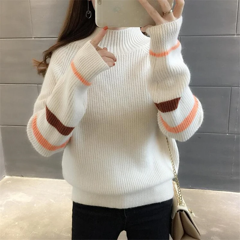 2020 Autumn New Women Pullovers Knitted Sweater Korean Winter Tops Elasticity Loose Jumper Ladies Long Sleeve Turtleneck sweater | Женская