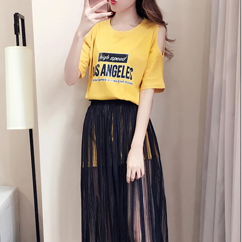 Футболка с буквенным принтом + кружевная юбка черно белая футболка Женская