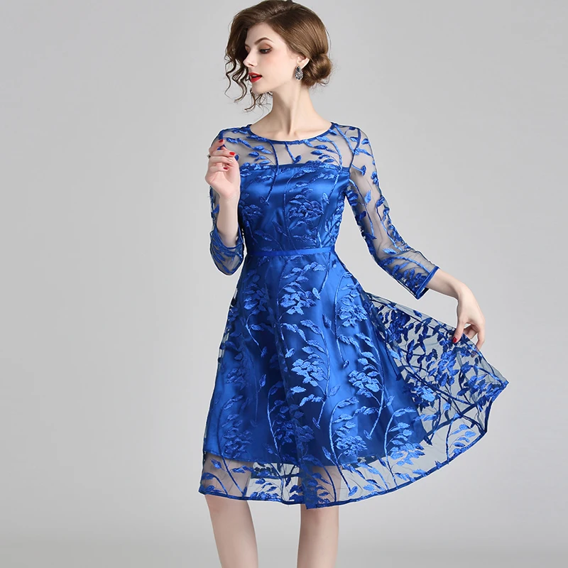 

2021 hollow out lace mesh dress women Autumn style vintage slim sexy party casual dresses vestidos