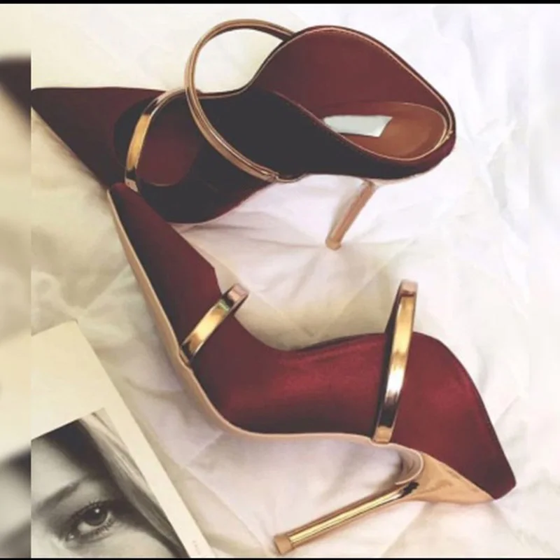 Red Shoes Женские шлепанцы; туфли без задника на высоком каблуке; Летняя обувь без застежки; женские шлепанцы с острым носком; женские сандалии для улицы; обувь для вечеринок размера плюс - Цвет: Red Shoes