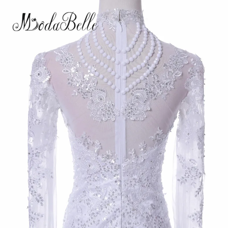 

modabelle Lace Mermaid Crystal Satin Wedding Dresses Long Sleeve High Neck Trouwjurk Prinses Bridal Dress 2018 Vintage