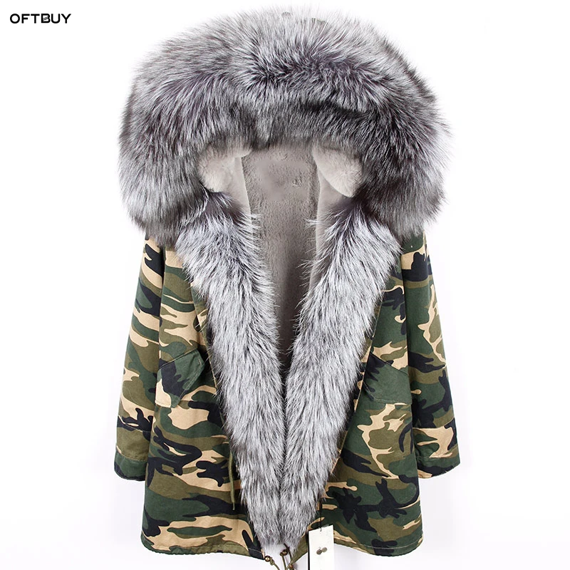 OFTBUY пальто с натуральным мехом, зимняя куртка, Женское пальто, воротник из лисьего меха, подкладка из искусственного меха, длинная парка, уличная одежда, модная верхняя одежда