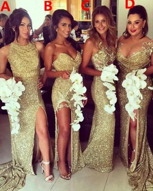 

SuperKimJo Gold Sequin Bridesmaid Dresses Long 2020 Sparkle Lace Applique Elegant Cheap Wedding Guest Dress Vestidos Fiesta Boda
