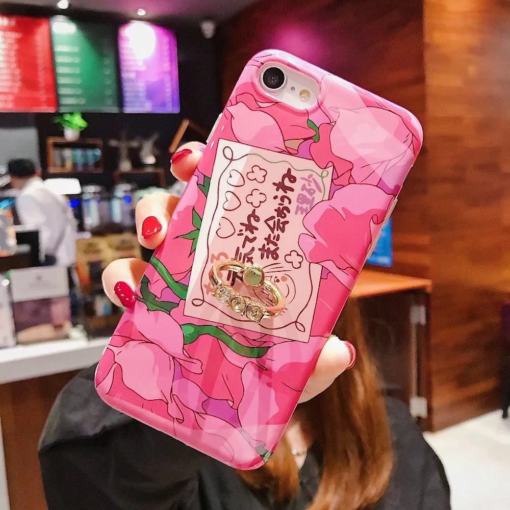 Цветочное кремниевое кольцо для ключей держатель iPhone 7 8 Plus XS Max XR розовый чехол