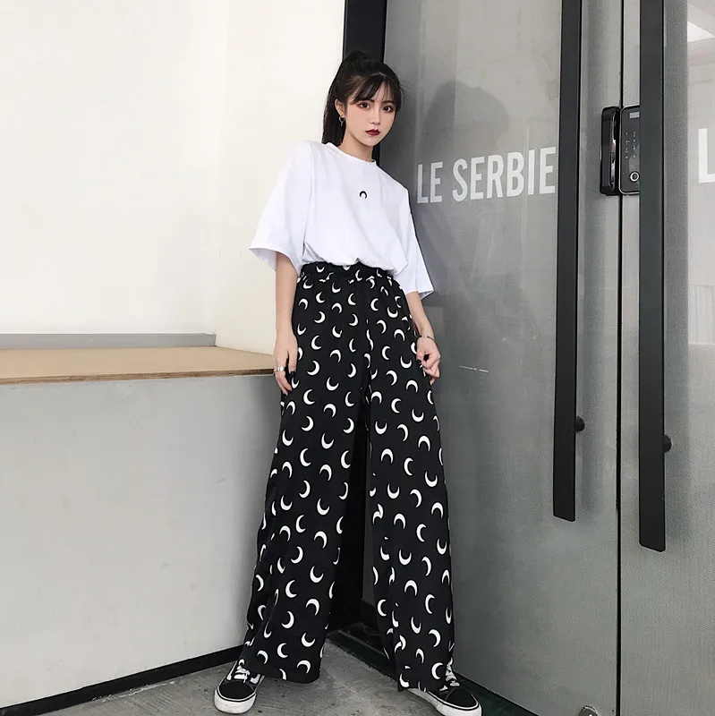 Женские брюки в стиле Харадзюку свободные ретро длинные панк с эластичным поясом