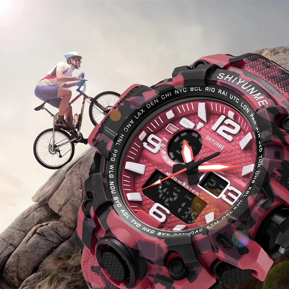 Бренд спортивные часы для мужчин Dual Time Камуфляж Военная Униформа часы для мужчин армия светодиодные цифровые наручные часы 50 м водонепроница