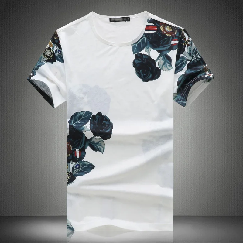 19552 W ASIAN SIZE Both Side Print SILK T Shirt Men Summer Casual Fashion Brand Street Clothing Men Tees Top Tshirt - Цвет: 19552 W ASIAN SIZE