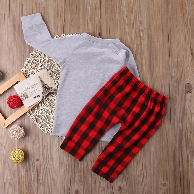 Fashion Pants Baby Boy Kids Clothes T-shirt+plaid Trousers 2pcs Outfits Set 1-6Y Clothing | Детская одежда и обувь