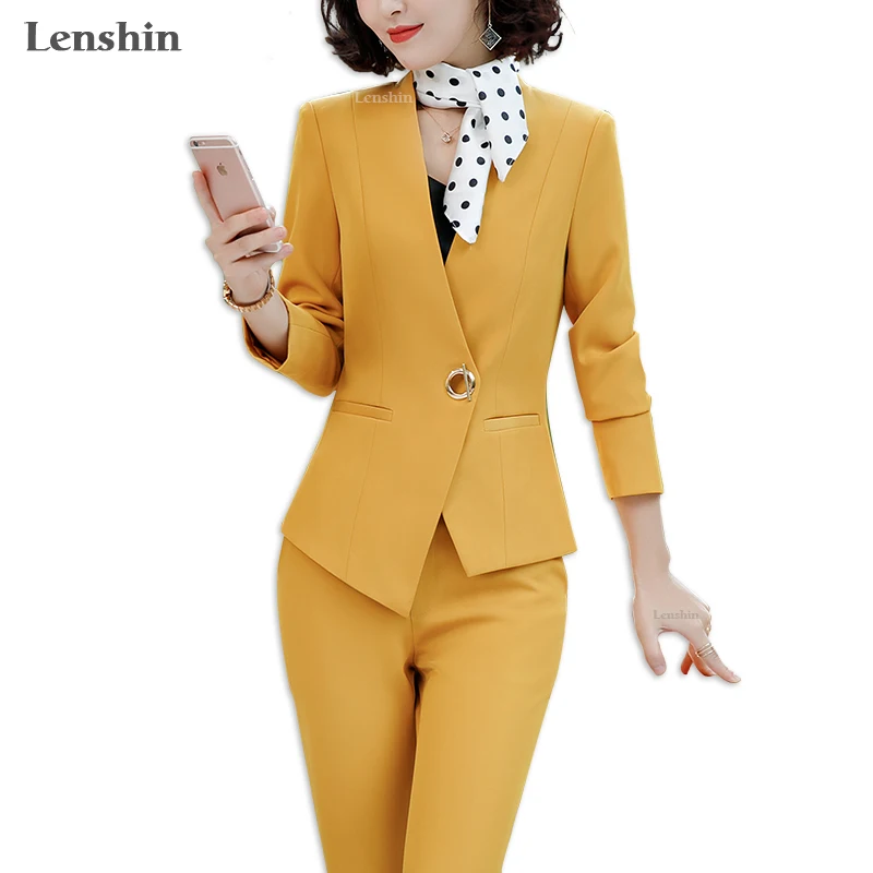 Lenshin комплект из 2 предметов асимметричный Деловой брючный костюм Офисная