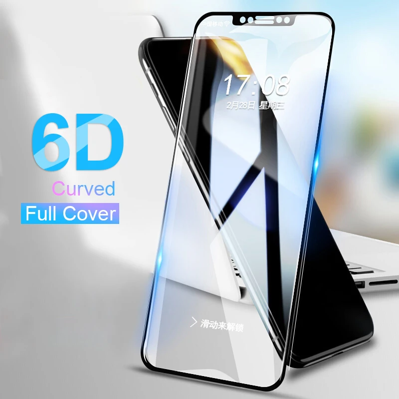 6D закаленное стекло с изогнутыми краями для iPhone X защитная пленка экрана на Apple 5 5S