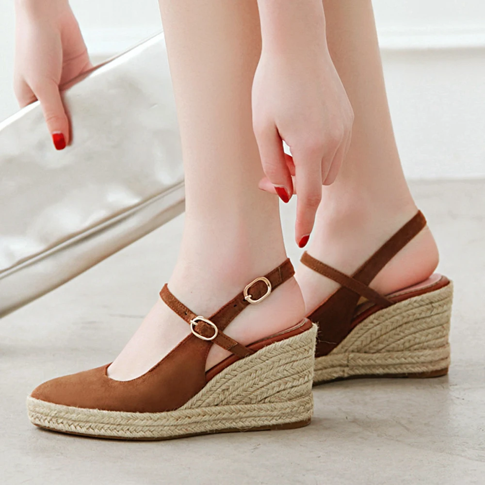 

ANNYMOLI Women Shoes High Heels Buckle Platform Wedge Heels Slingbacks Shoes Fashion Super High Heel Pumps Lady Plus Size 33-44
