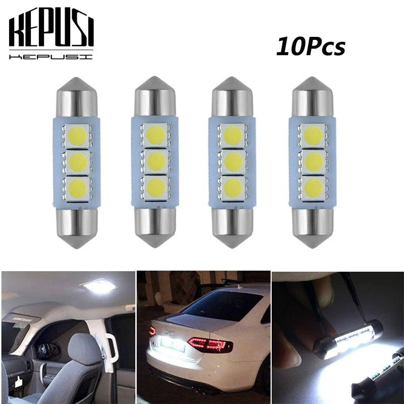 10X C5W светодиодный 36 мм 3 SMD 5050 автомобильный фонарь освещения номерного знака