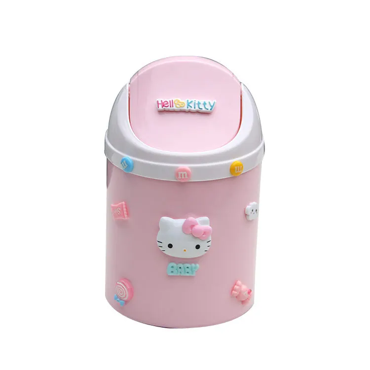 Рисунок «Hello Kitty» мини Чана для мусора корзина для мусора офисный Настольный маленький мусорный бак Роскошный чехол-книжка с крышкой обеденный, журнальный столик автомобиля мусорное ведро для переработки