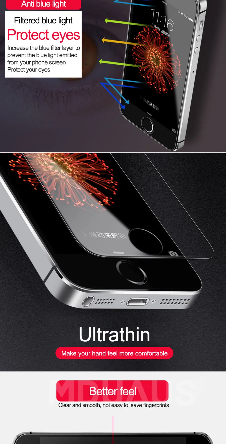 3D 9H противоударное защитное стекло на для iPhone 5S, se 5C 5 закаленное защитное стекло для iPhone 5S, se 4 4S чехол