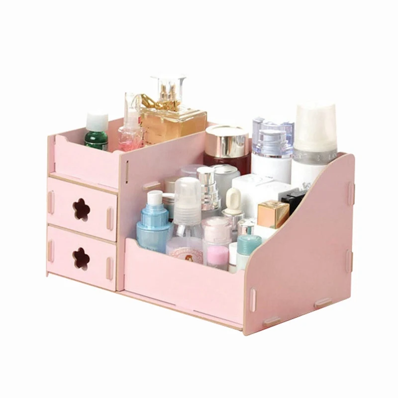 Pink Hoomall деревянный ящик для хранения ювелирных изделий контейнер Макияж Организатор Чехол ручной работы DIY сборки косметический деревянная Коробка органайзер для офиса - Цвет: Pink