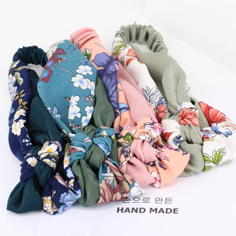 3 шт./лот плетеные повязки для волос с цветочным принтом в стиле пэчворк девочек