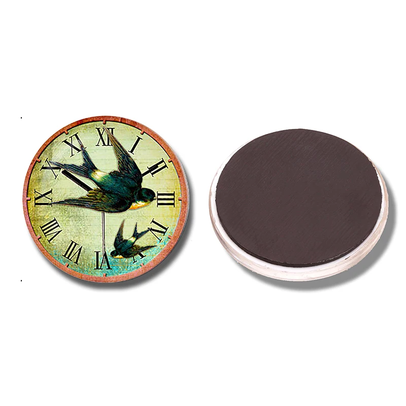 Винтажные часы с птицами 30 мм магнитный на холодильник стеклянный шар держатель