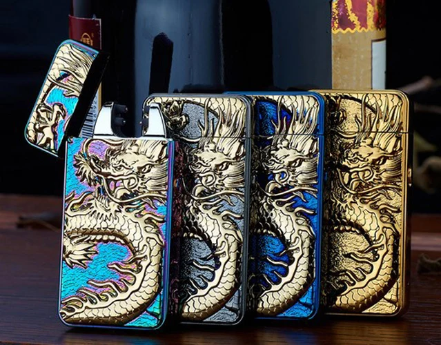 Новинка 2018 рельефная двойная дуговая сигаретная зажигалка с драконом usb зарядка
