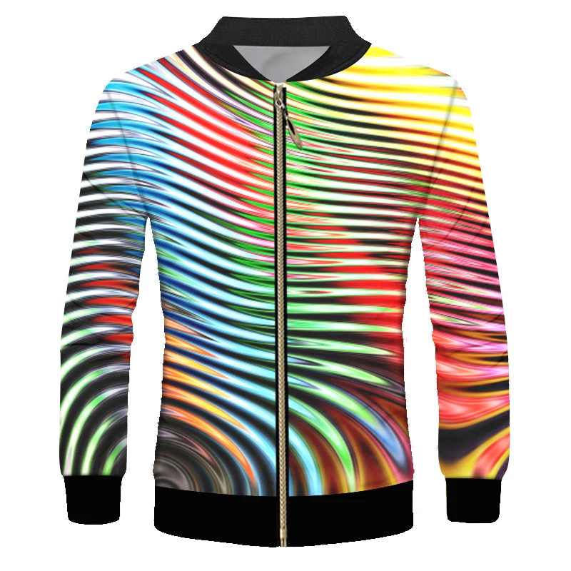 OGKB Zip Jacket Autumn Man New Long Sleeve Tops 3D Printed Colorful And Stripes Lines Oversized Garment Unisex Spring Coat | Мужская