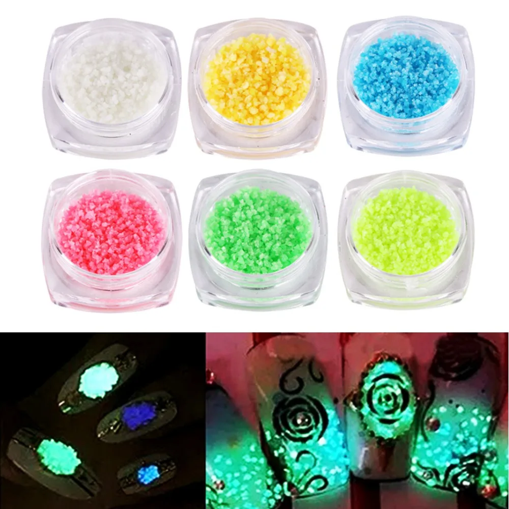 6 цветов ювелирные изделия для ногтей светящийся дрейфующий песок с