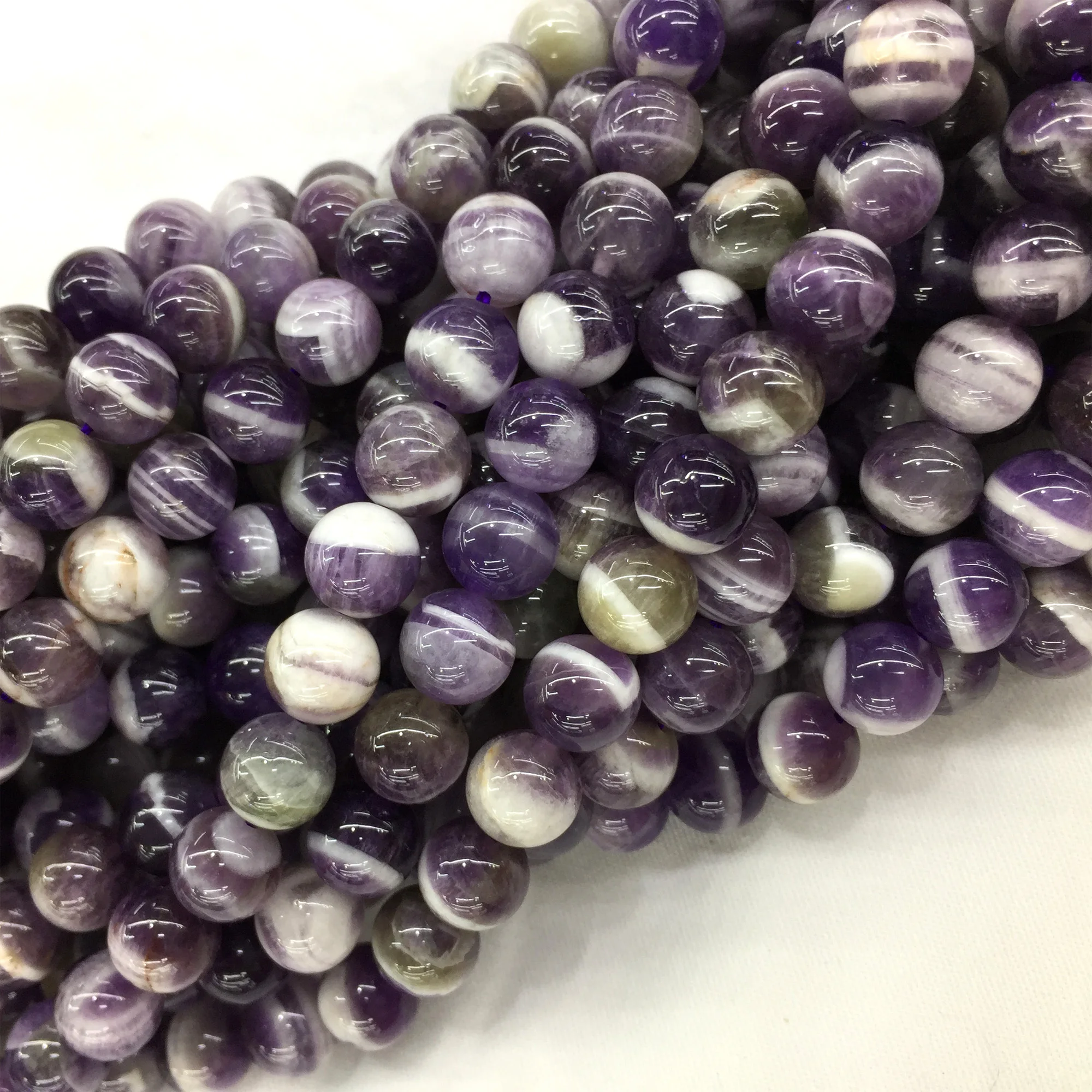 Natural Genuine Purple White Dog tooth Amethyst Smooth Round Loose Jewelry Necklaces Bracelets Gemstone Beads 6-12mm 15&quot 06082 |