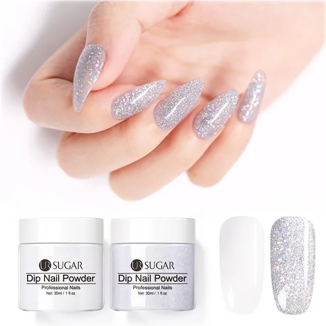 2Pcs Set 1 Ur Sugar 30 мл голографические окунания порошки для ногтей градиент Dip блеск французский порошок украшения натуральный сухой без лампы - Цвет: 2Pcs Set 1
