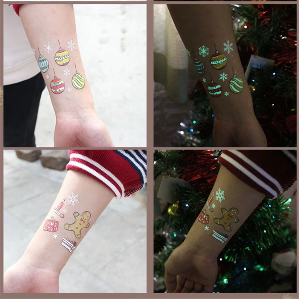 

5pcs Luminous Tattoos Glow In The Dark Glitter Christmas Sticker Flash Fluorescent Temporary Tattoo Stickers Waterproof Body Art