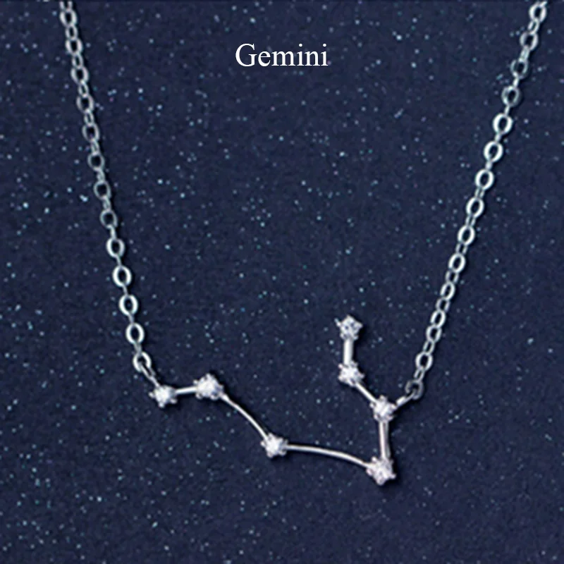 Gemini necklace 925 пробы, серебро, 12 звезд, Зодиак, циркон, гороскоп, астрология, галактика, знак созвездия, ожерелье, подарок на день рождения, свадьбу - Окраска металла: Gemini necklace
