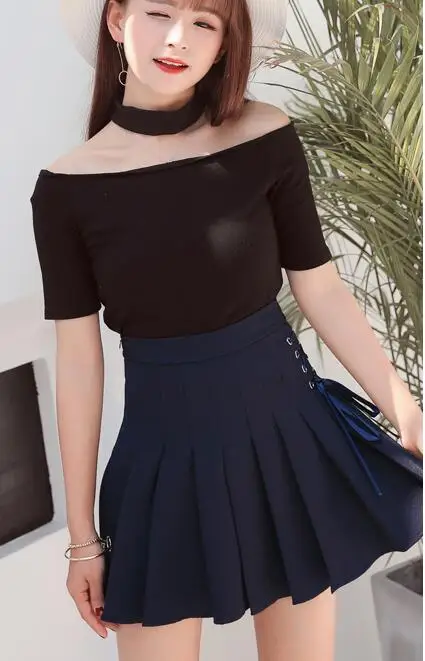 Style Cute Lace-Up Strap Bow Skirt Women Pleated Skirt High Waist Safety Lining Mini Skirt Student All-Match A-Line Skirt