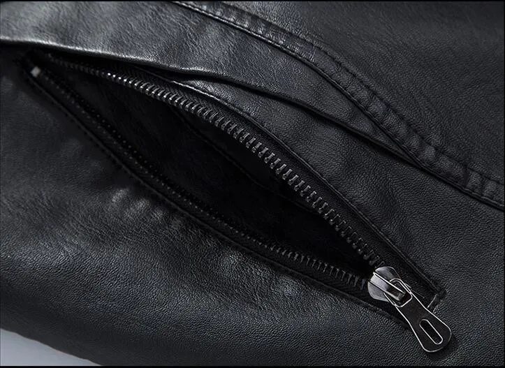 Мужская кожаная куртка на меху длинная с капюшоном из искусственной кожи черного