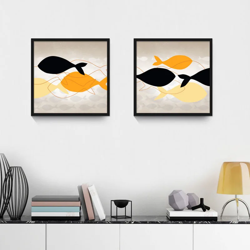 HAOCHU украшения Скандинавская Картина на холсте Happy Fish синее желтого или