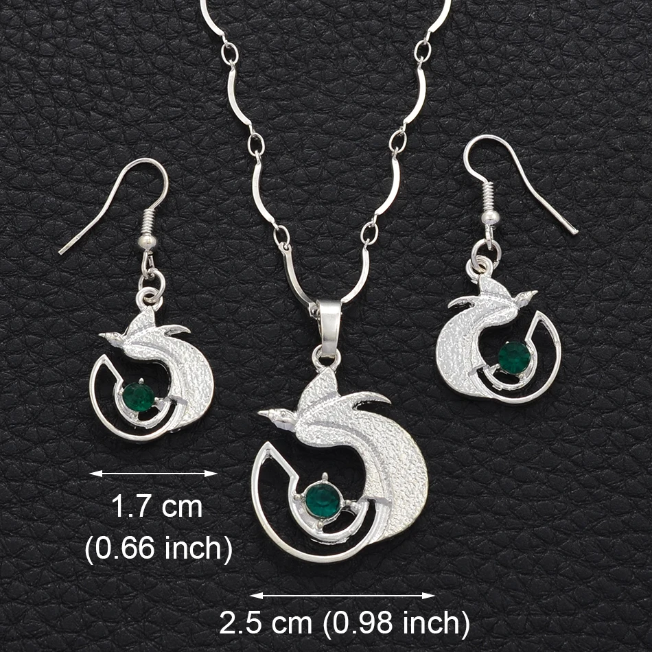 Ожерелья и серьги Anniyo серебряного цвета PNG кулон с зеленым камнем красивые