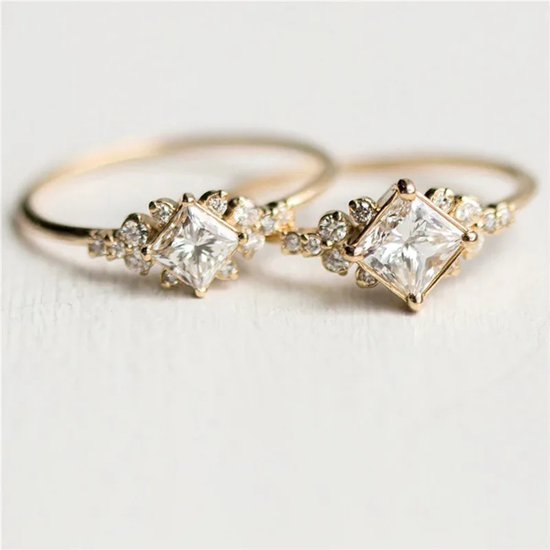 Geometric Square CZ Rings for Women Wedding Gold Color Rhinestone Female Finger ladys Charm Jewelry anillos R4 | Украшения и