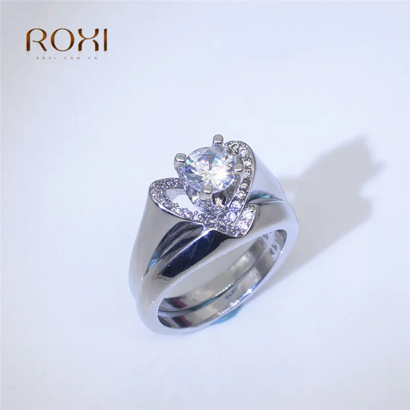 Белый камень яркий кристалл сердце CZ кольцо набор Bague для женщин кубический