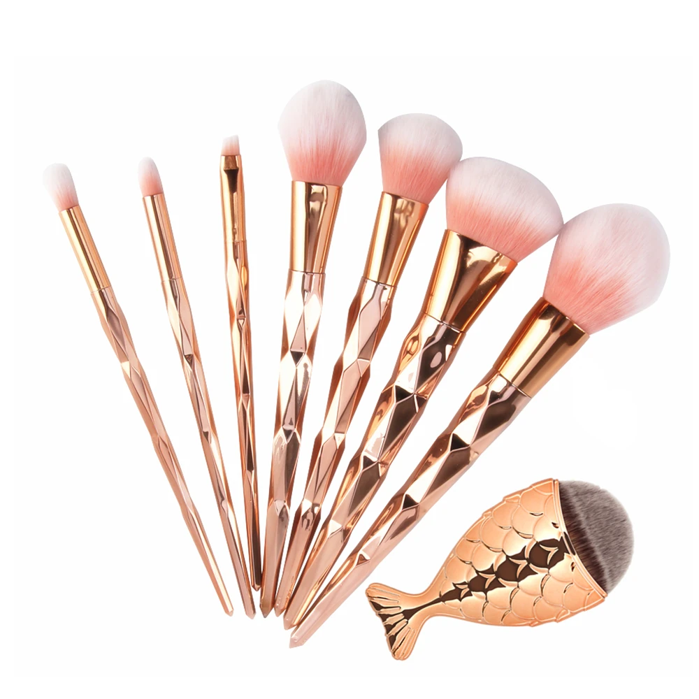 7/8 шт. Diamond Rose Gold набор кистей для макияжа пудра смесь Румяна Тени для век Карандаш для губ Русалка Кисть для макияжа Красота ящик для инструментов