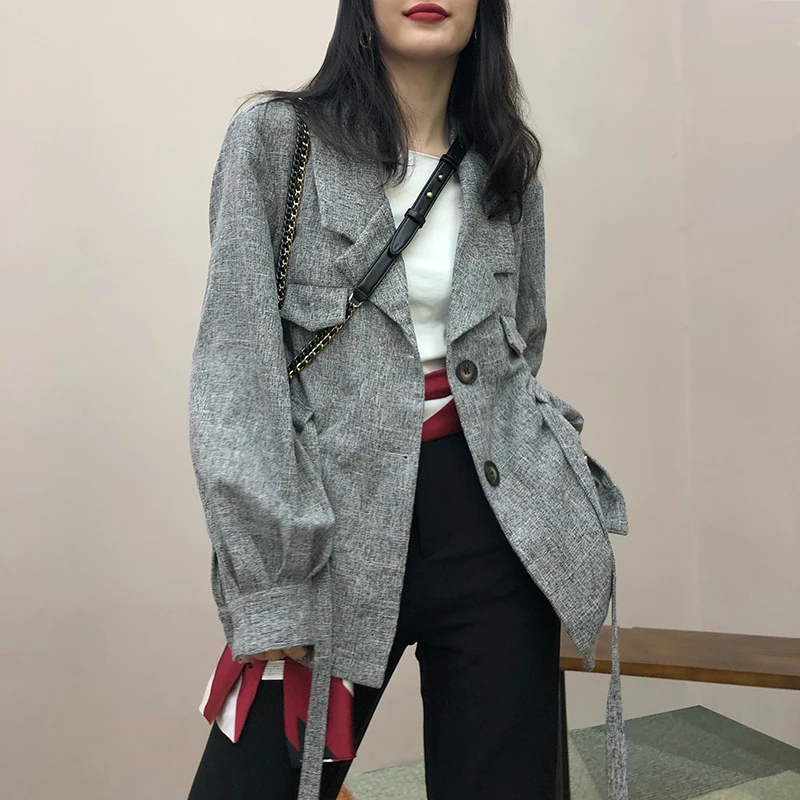 GETSPRING Женское пальто Женский костюм с рукавом фонариком бандажный хлопок женские