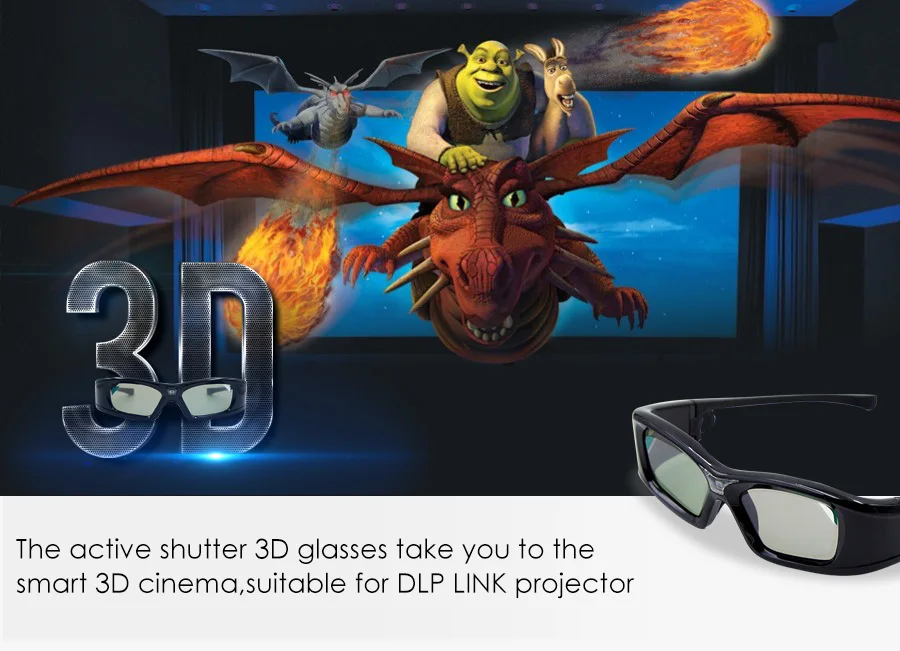 AODIN активный затвор 3D очки проектор DLP Link виртуальной реальности ЖК объектив очки для домашнего кинотеатра Встроенный аккумулятор 210 мАч