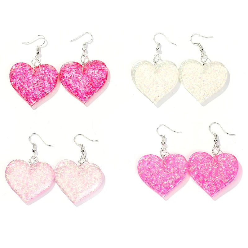 

1pair Fashion Craft Glitter Hearth and star Drop Earrings Resin earring for Birthday Gift Child Girls Teens Jewelry