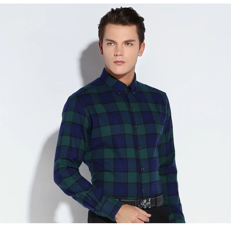 Мужская контрастная клетчатая рубашка из хлопка с начесом, приталенная Повседневная рубашка с длинным рукавом на пуговицах, плотные фланелевые рубашки