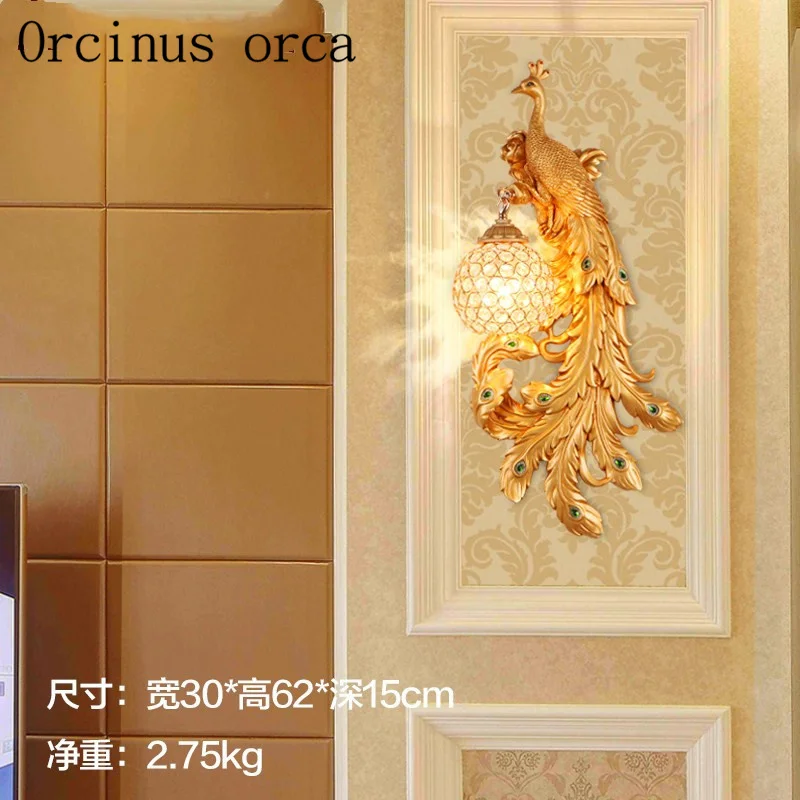 Европейский пасторальный павлиний Хрустальный настенный светильник для