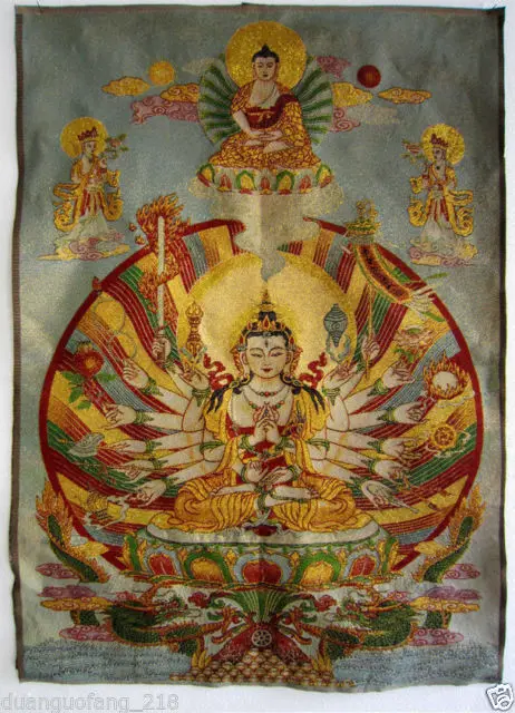 

Tibet Tibetan Buddhist Silk Inwrought Buddha Thangka Tangka