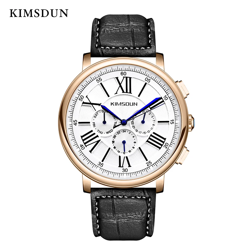 Новые KIMSDUN Мужские часы с тремя глазами месяц днями недели римские цифры