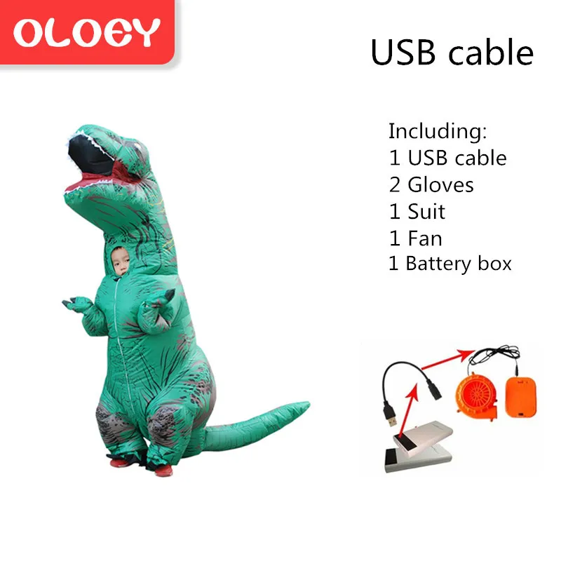 Rex015KGreen Надувной костюм Oloey для взрослых и детей, костюм динозавра T REX, карнавальный костюм с героями мультфильмов, нарядное платье, маскарадный костюм Пурим, комбинезон# TRex004 - Цвет: Rex015KGreen